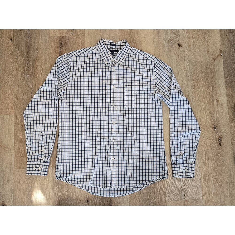 Tommy Hilfiger Indigo Slim Fit Blue White Plaid Shirt L